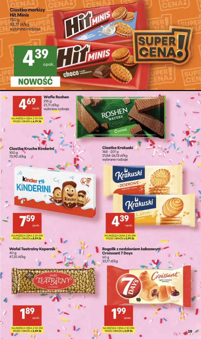 Gazetka promocyjna Delikatesy Centrum - Franczyza DC19 Czwartek - ważna 07.05 do 13.05.2026 - strona 39 - produkty: 7 Days, Ciastka, Croissant, Kakao, Kinder, Krakus, Krakuski, Rogal, Wafle