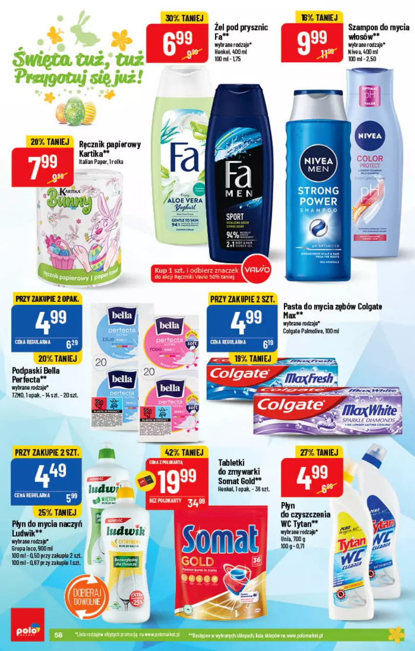 Gazetka promocyjna PoloMarket - Gazetka pomocyjna - ważna 30.03 do 05.04.2022 - strona 58 - produkty: Bell, Bella, Colgate, Fa, LG, Palmolive, Papier, Perfecta, Podpaski, Ręcznik, Somat, Somat gold, Szampon, Tablet, Zmywarki