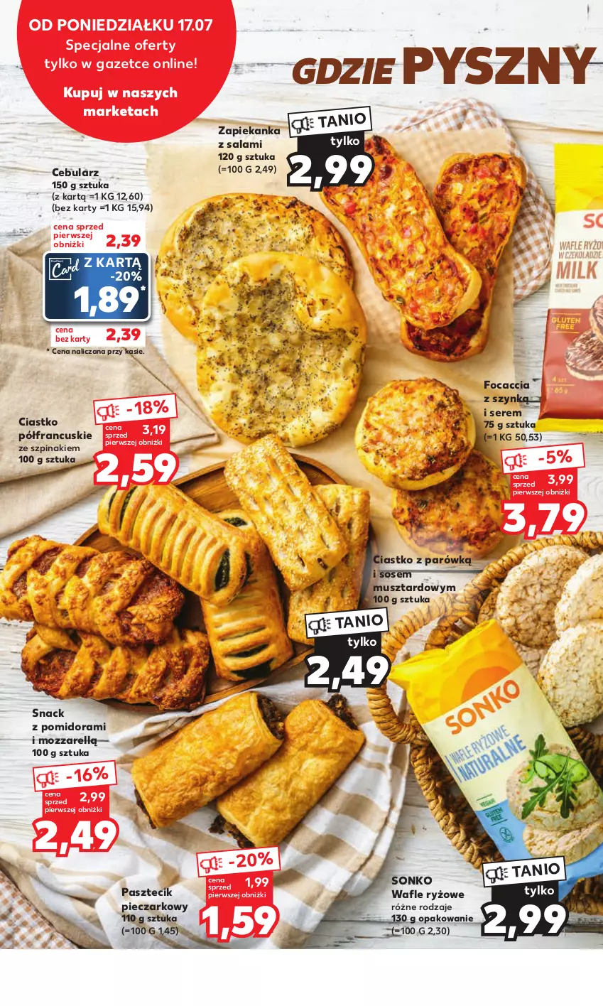 Gazetka promocyjna Kaufland - Mocny Start - ważna 17.07 do 19.07.2023 - strona 10 - produkty: Cebula, Focaccia, Mus, Piec, Ryż, Salami, Ser, Sonko, Sos, Szpinak, Wafle, Zapiekanka