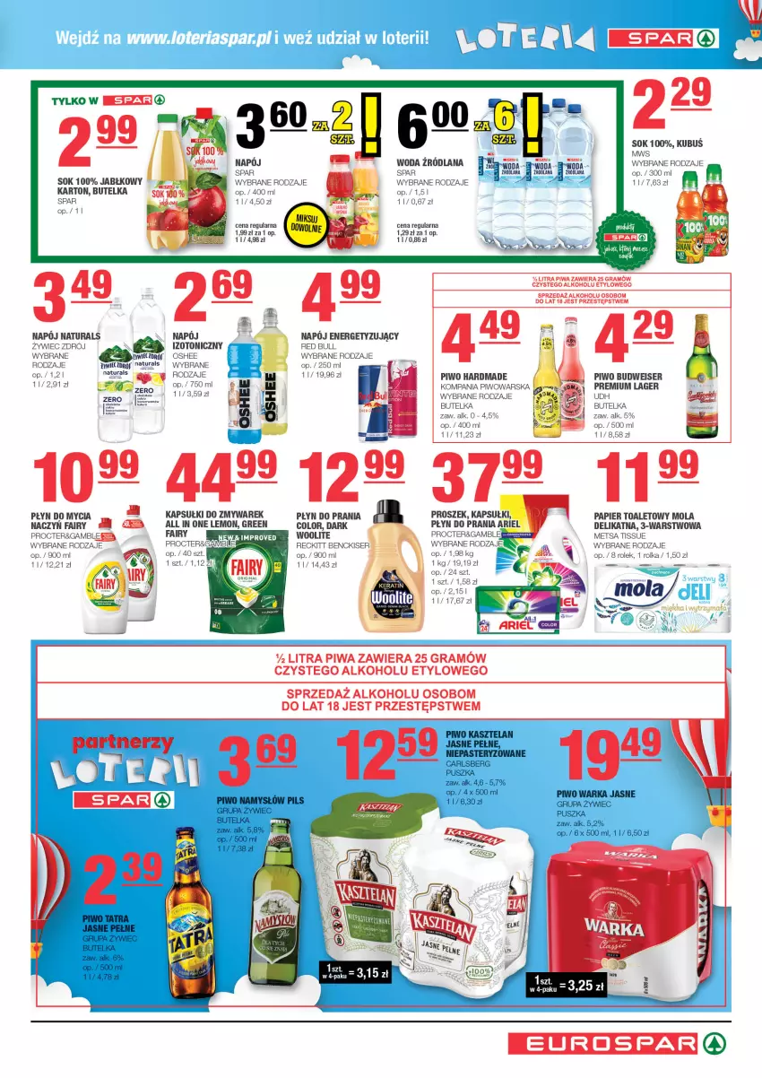 Gazetka promocyjna Spar - EuroSpar - ważna 29.10 do 08.11.2023 - strona 7 - produkty: Carlsberg, Fa, Fairy, Gin, Gra, Kubuś, LANA, Mola, Namysłów, Napój, Oshee, Papier, Papier toaletowy, Piwa, Piwo, Płyn do mycia, Płyn do prania, Red Bull, Ser, Sok, Tatra, Warka, Woda, Woolite