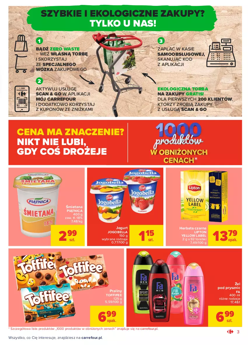 Gazetka promocyjna Carrefour - Gazetka Otwieramy się na nowe oczekiwania - ważna 25.05 do 05.06.2021 - strona 3 - produkty: Bell, Bella, Fa, Gra, Herbata, Herbata czarna, Jogobella, Jogurt, Lipton, Piątnica, Praliny, Toffifee, Torba, Torba na zakupy