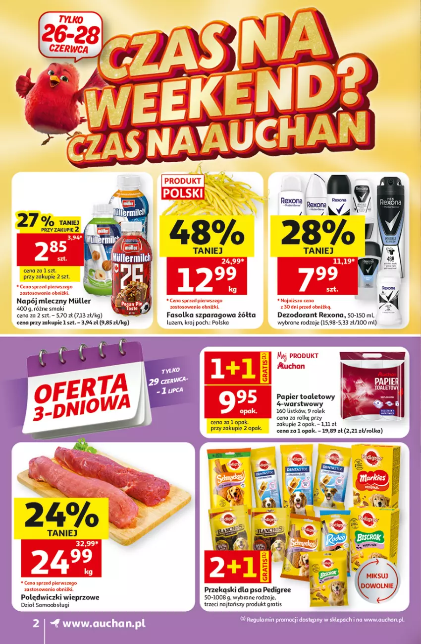 Gazetka promocyjna Auchan - Gazetka 30 Lat Supermarket Auchan - ważna 25.06 do 01.07.2026 - strona 2 - produkty: Dezodorant, Fa, Gra, Napój, Napój mleczny, Papier, Papier toaletowy, Pedigree, Przekąski dla psa, Rexona