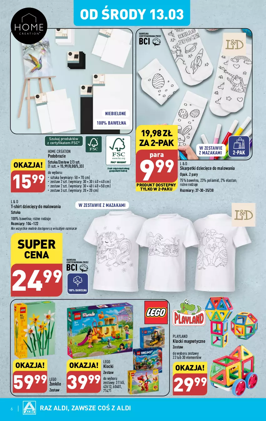 Gazetka promocyjna Aldi - Artykuły przemysłowe i tekstylia - ważna 13.03 do 16.03.2024 - strona 6 - produkty: Dzieci, Karp, Klocki, LEGO, Obraz, Skarpetki, T-shirt, Wełna