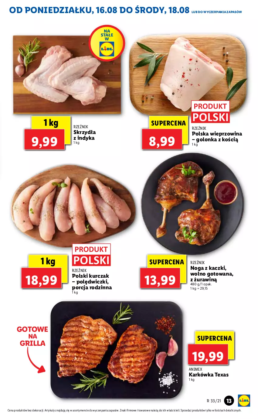 Gazetka promocyjna Lidl - GAZETKA - ważna 16.08 do 18.08.2021 - strona 13 - produkty: Grill, Kurczak, Noga z kaczki, Por, Wieprzowina