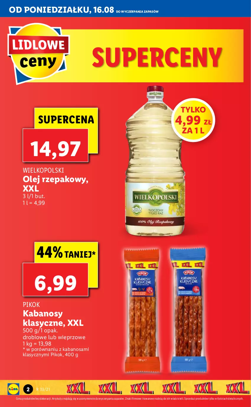 Gazetka promocyjna Lidl - GAZETKA - ważna 16.08 do 18.08.2021 - strona 2 - produkty: Kabanos, Olej, Olej rzepakowy, PIKOK, Por