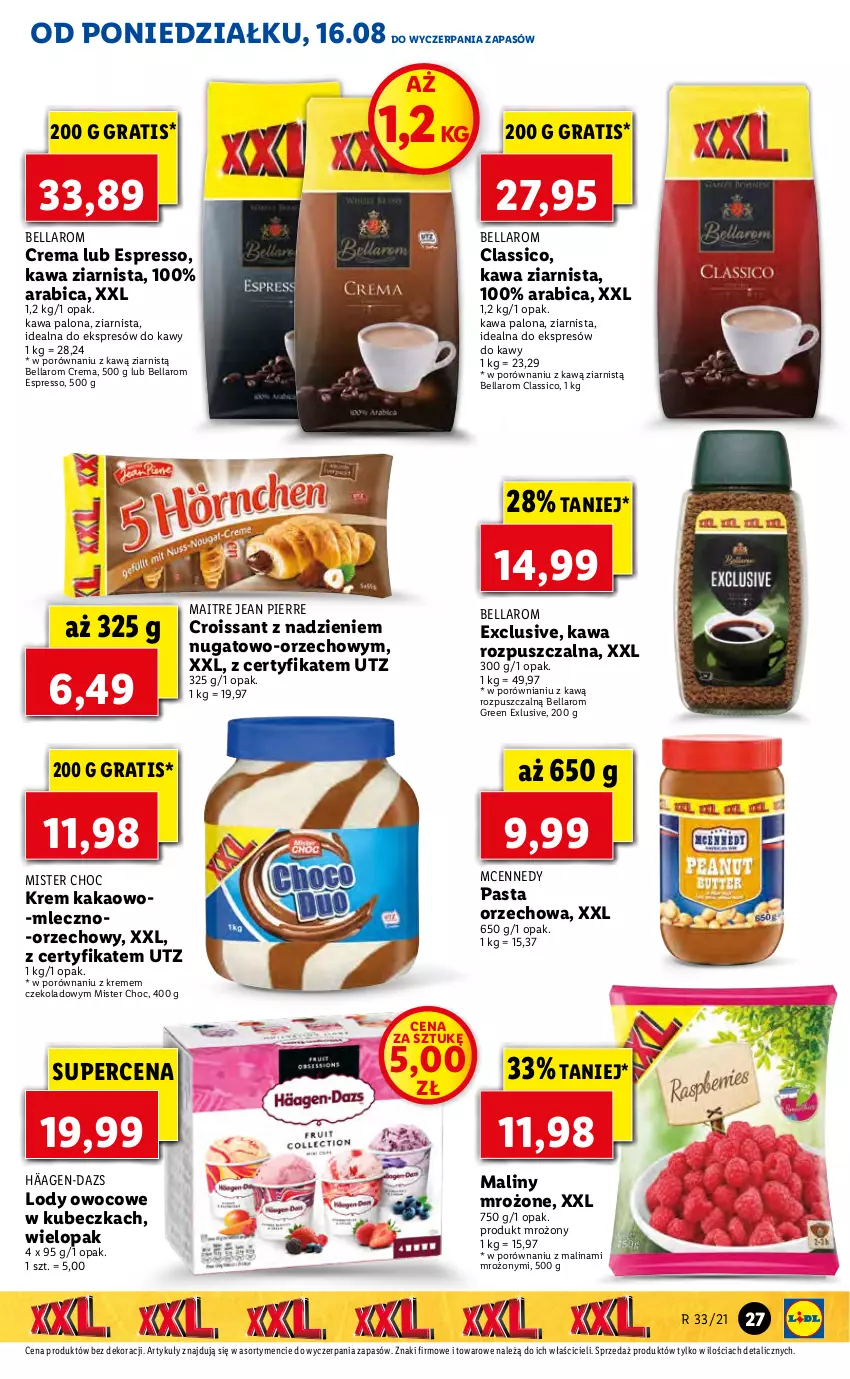 Gazetka promocyjna Lidl - GAZETKA - ważna 16.08 do 18.08.2021 - strona 27 - produkty: Bell, Bella, BIC, Croissant, Gra, Kakao, Kawa, Kawa rozpuszczalna, Kawa ziarnista, Lody, Maliny, Por