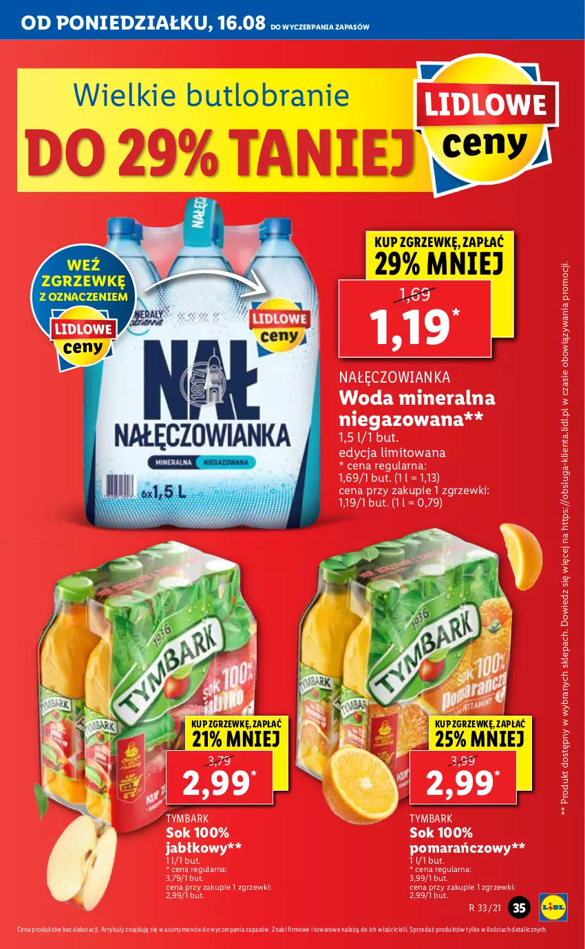 Gazetka promocyjna Lidl - GAZETKA - ważna 16.08 do 18.08.2021 - strona 35 - produkty: Nałęczowianka, Sok, Tymbark, Woda, Woda mineralna