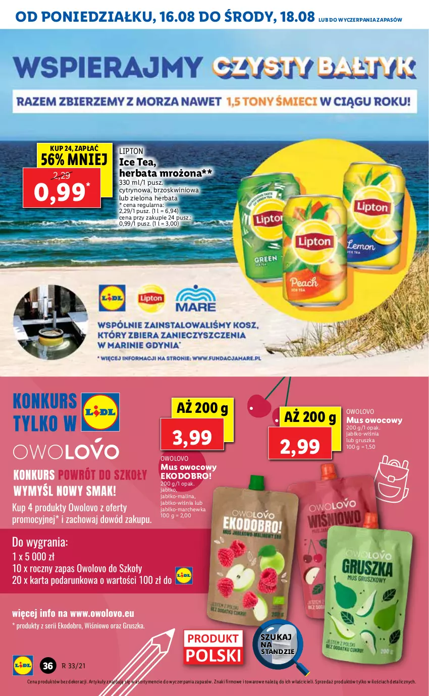 Gazetka promocyjna Lidl - GAZETKA - ważna 16.08 do 18.08.2021 - strona 36 - produkty: Herbata, Ice tea, Lipton, Marchewka, Mus