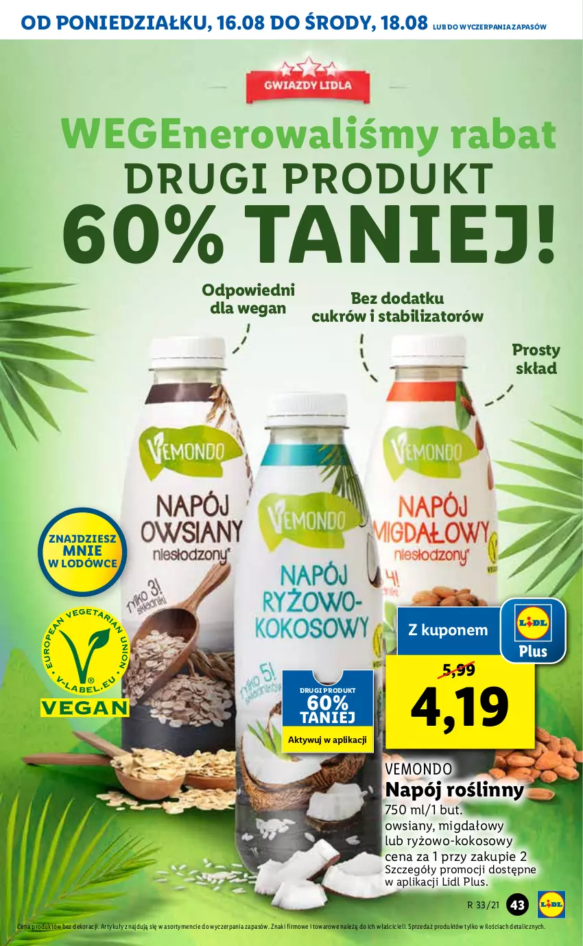 Gazetka promocyjna Lidl - GAZETKA - ważna 16.08 do 18.08.2021 - strona 43 - produkty: Kokos, Napój, Napój roślinny, Ryż