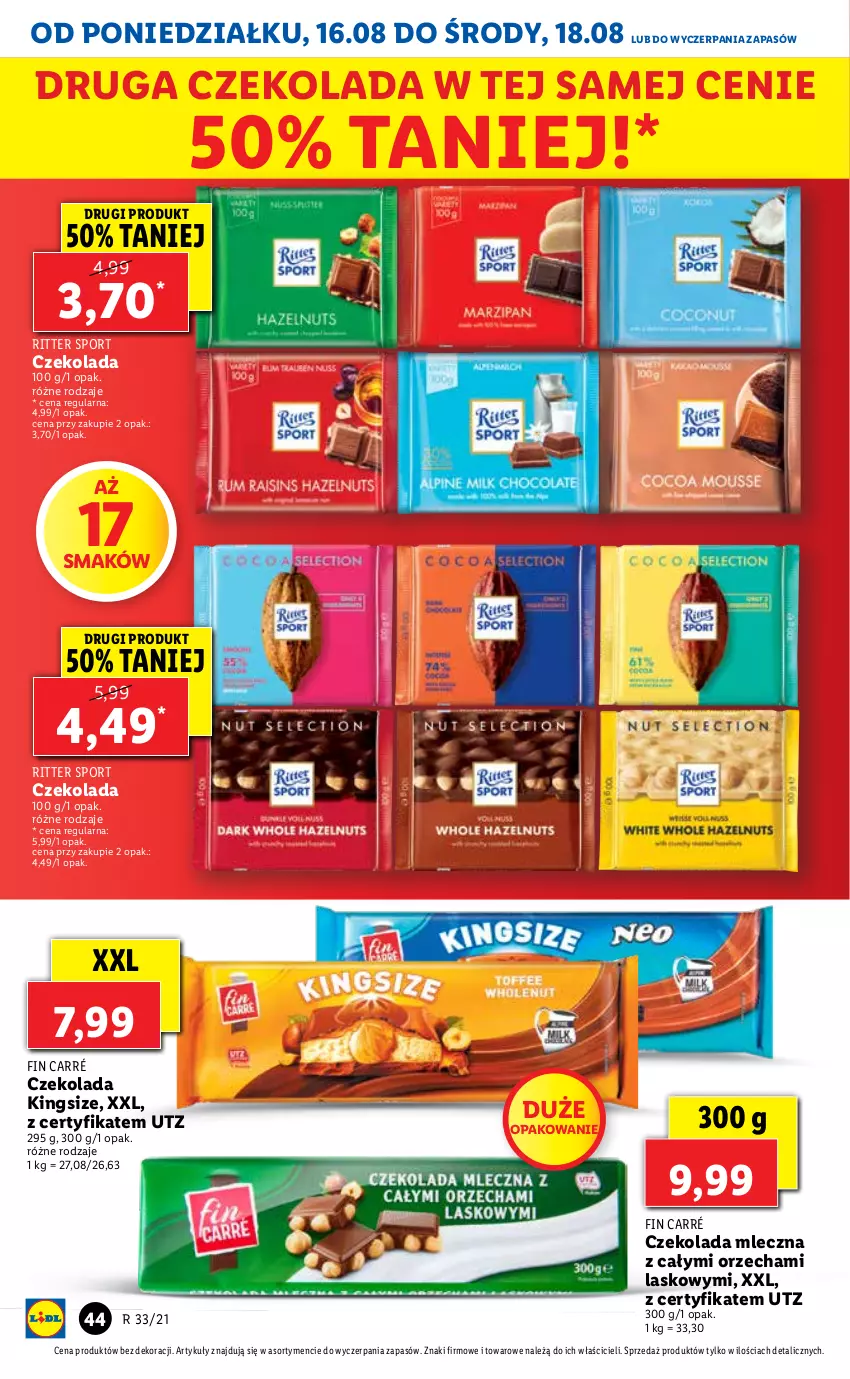 Gazetka promocyjna Lidl - GAZETKA - ważna 16.08 do 18.08.2021 - strona 44 - produkty: Czekolada, Czekolada mleczna, Por, Ritter Sport, Sport