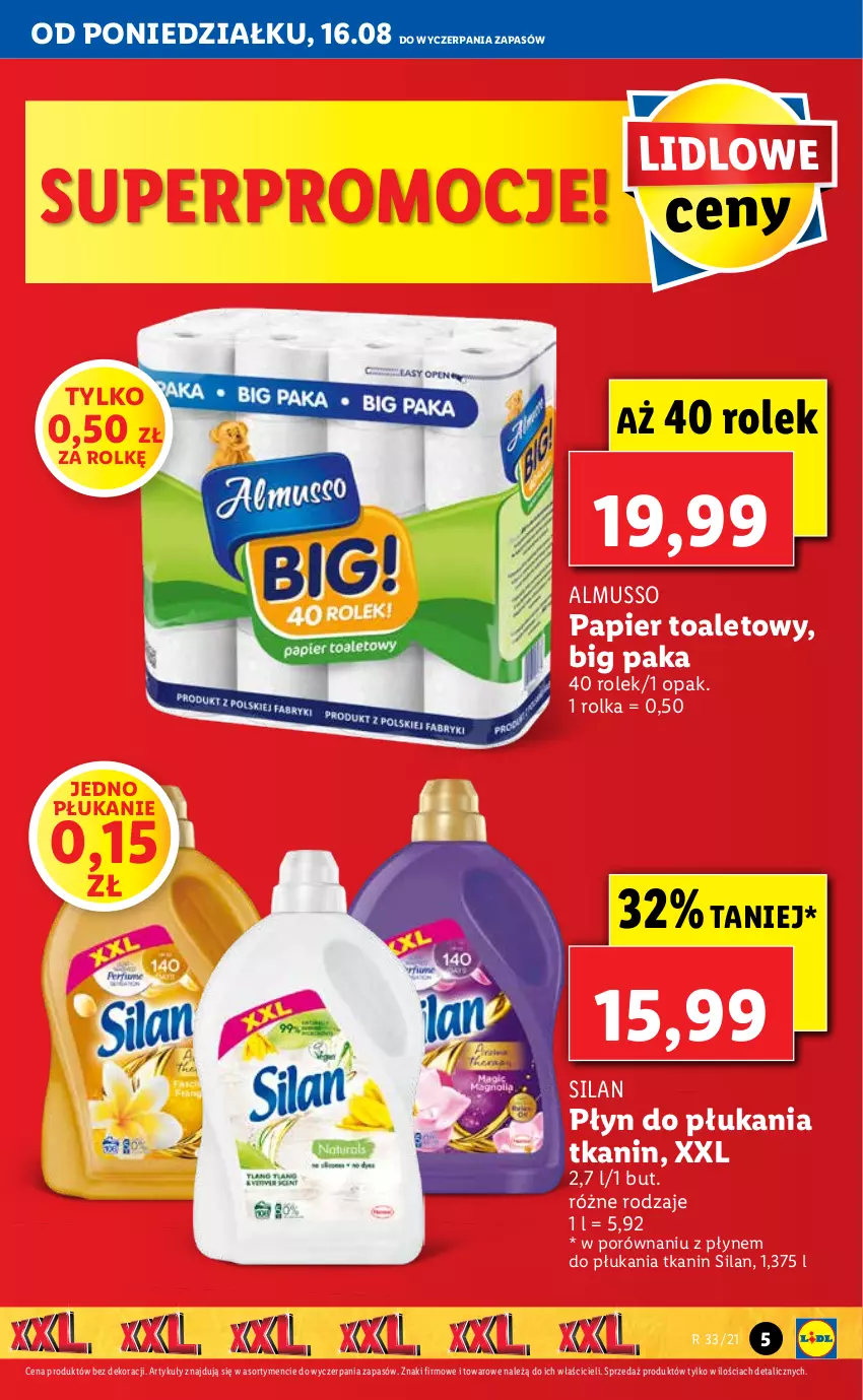 Gazetka promocyjna Lidl - GAZETKA - ważna 16.08 do 18.08.2021 - strona 5 - produkty: Mus, Papier, Papier toaletowy, Płyn do płukania, Por, Silan