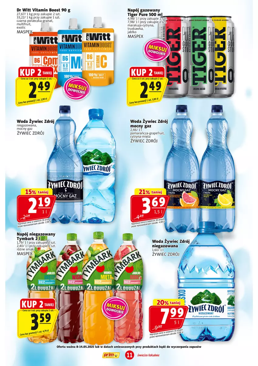 Gazetka promocyjna Prim Market - ważna 02.05 do 07.05.2025 - strona 11 - produkty: Gra, Granat, Mięta, Napój, Napój gazowany, Napój niegazowany, Por, Pur, Tiger, Tymbark, Woda
