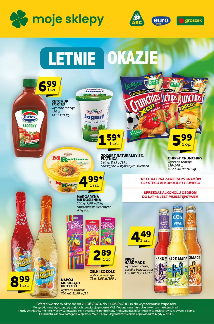 Gazetka promocyjna ABC - ważna 31.05 do 11.06.2024 - strona 1 - produkty: Chipsy, Crunchips, Jogurt, Jogurt naturalny, Mus, Napój, Piątnica, Piwo