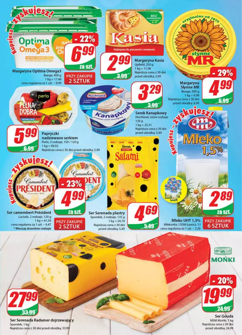 Gazetka promocyjna Dino - Gazetka 41 - ważna 10.10 do 17.10.2023 - strona 15 - produkty: Camembert, Gouda, Hochland, Kasia, Margaryna, Optima, Optima Omega3, Papryczki nadziewane, Radamer, Ser, Serek, Serek kanapkowy, Słynne