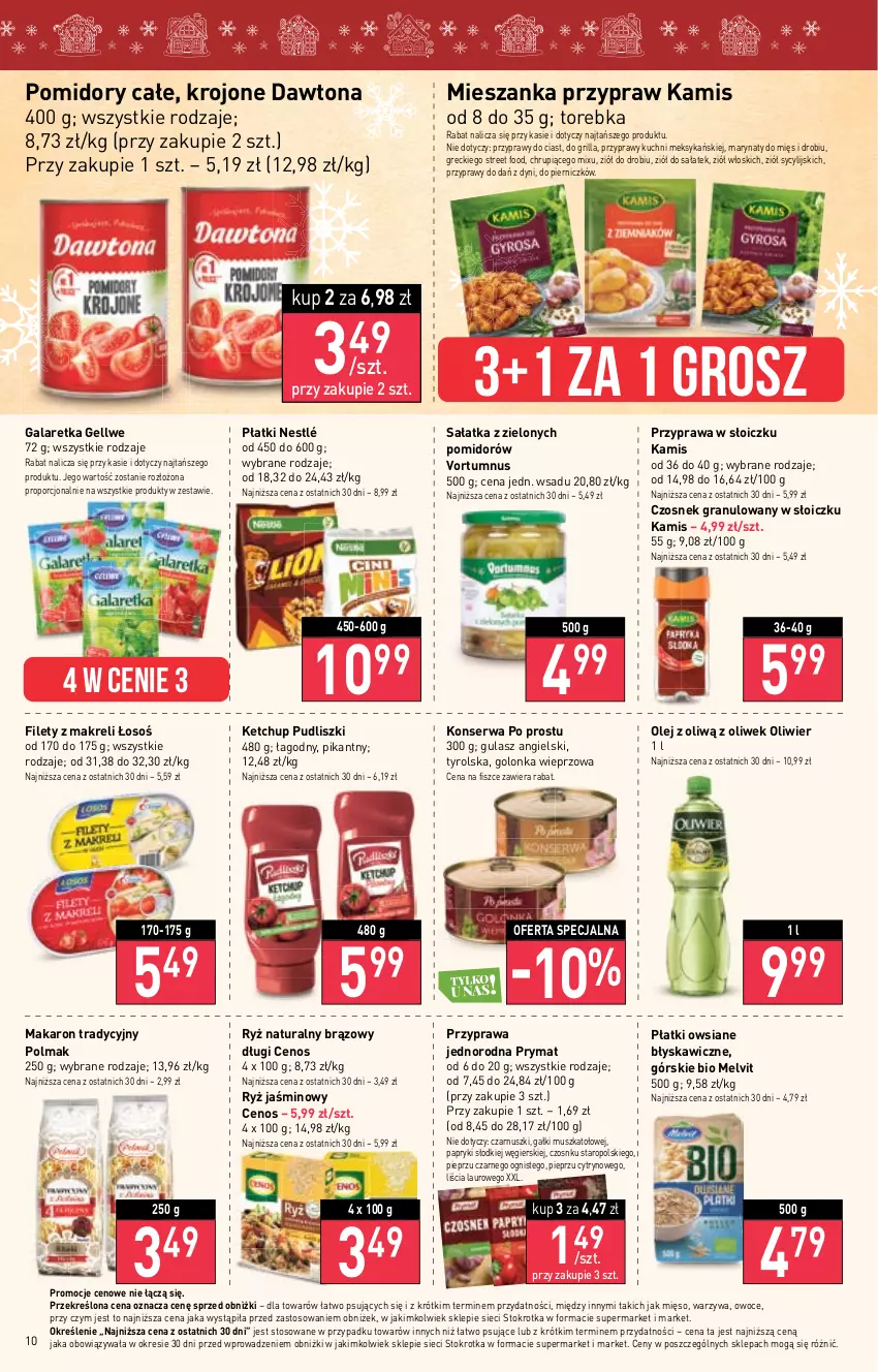 Gazetka promocyjna Stokrotka - Market - ważna 23.11 do 29.11.2023 - strona 11 - produkty: Cenos, Czosnek, Czosnek granulowany, Dawtona, Gala, Galaretka, Golonka wieprzowa, Gra, Grill, Kamis, Ketchup, Laur, Makaron, Melvit, Mięso, Mus, Nestlé, Olej, Olma, Owoce, Pieprz, Płatki owsiane, Pomidory, Por, Prymat, Przyprawy, Pudliszki, Ryż, Ryż naturalny, Sałat, Sałatka, Ser, Torebka, Warzywa