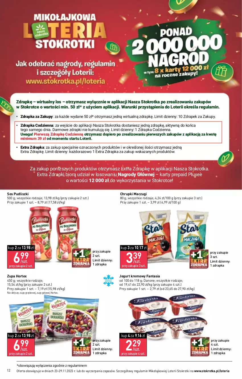 Gazetka promocyjna Stokrotka - Market - ważna 23.11 do 29.11.2023 - strona 13 - produkty: Chrupki, Danone, Fa, Fanta, Hortex, Jogurt, Pudliszki, Sos, Zupa