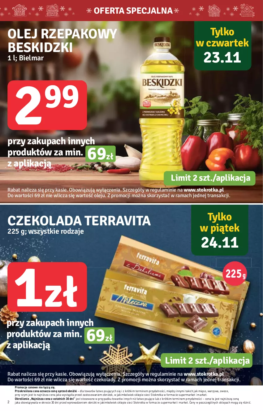 Gazetka promocyjna Stokrotka - Market - ważna 23.11 do 29.11.2023 - strona 2 - produkty: Beskidzki, Czekolada, Mięso, Olej, Olej rzepakowy, Owoce, Warzywa