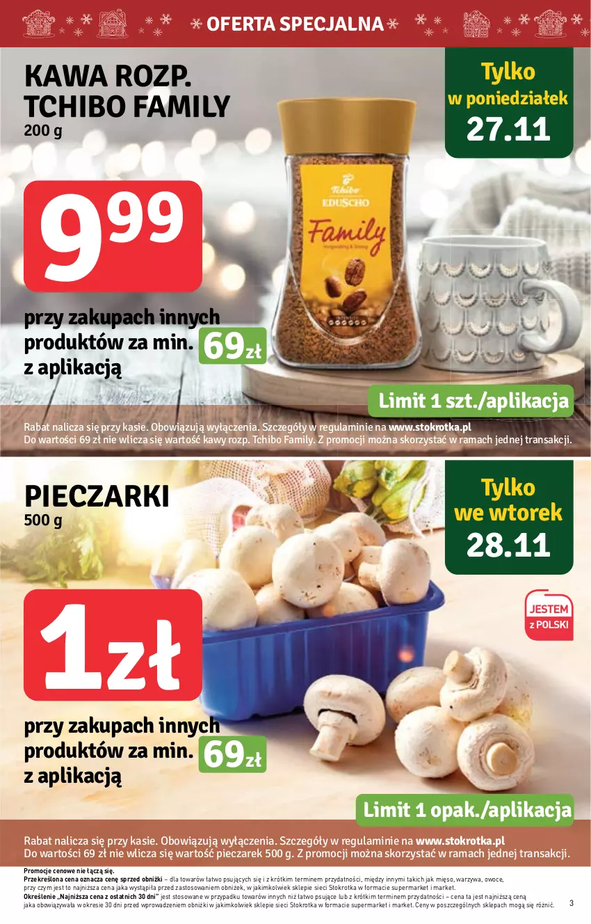 Gazetka promocyjna Stokrotka - Market - ważna 23.11 do 29.11.2023 - strona 3 - produkty: Fa, Kawa, Mięso, Owoce, Piec, Tchibo, Tchibo Family, Warzywa