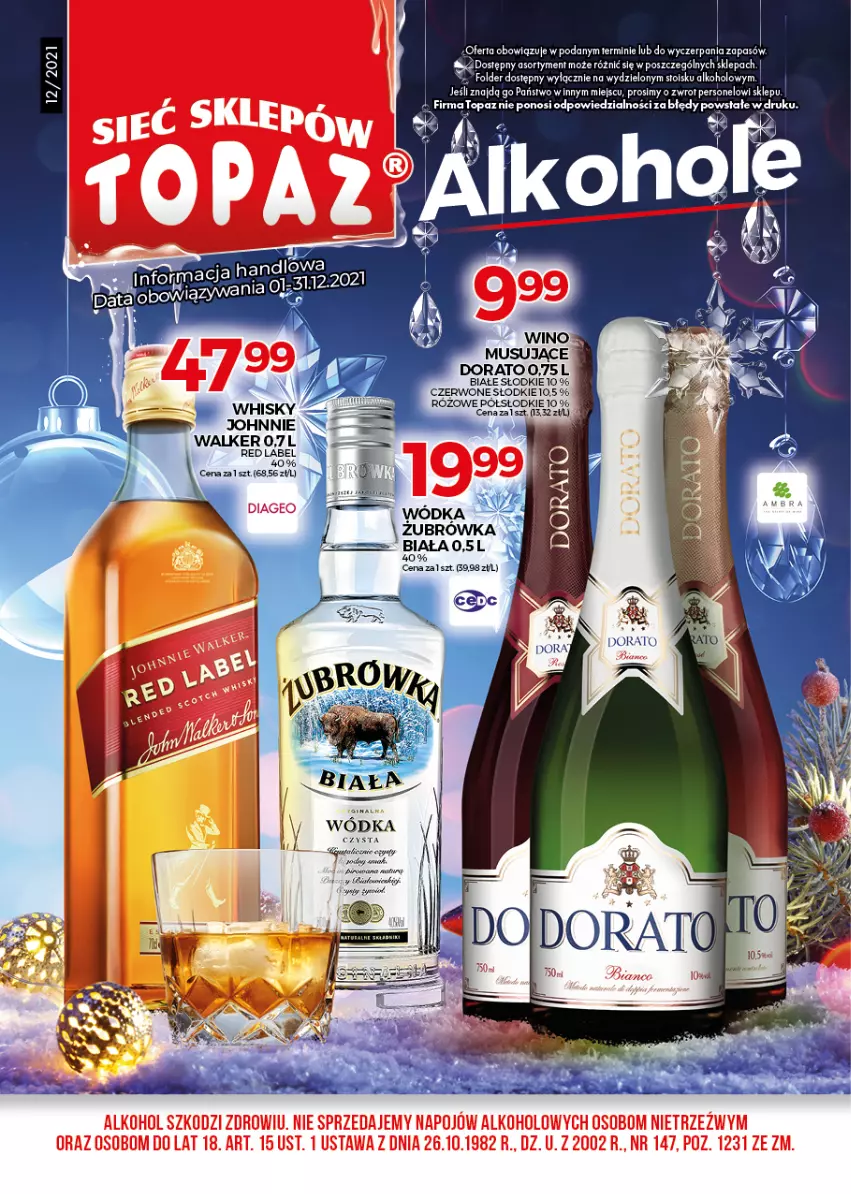 Gazetka promocyjna Topaz - Gazetka - ważna 01.12 do 31.12.2021 - strona 1 - produkty: Mus, Whisky, Wódka