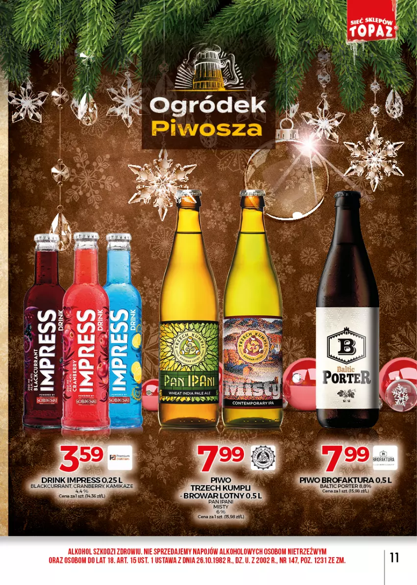 Gazetka promocyjna Topaz - Gazetka - ważna 01.12 do 31.12.2021 - strona 11 - produkty: Fa, Lack, LG, Piwo, Por