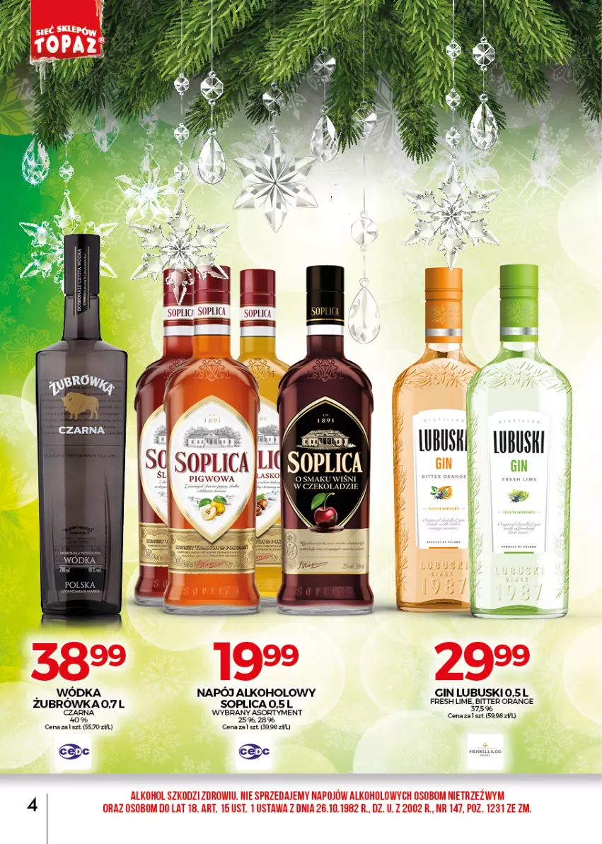 Gazetka promocyjna Topaz - Gazetka - ważna 01.12 do 31.12.2021 - strona 4 - produkty: Gin, Napój, Soplica, Wódka