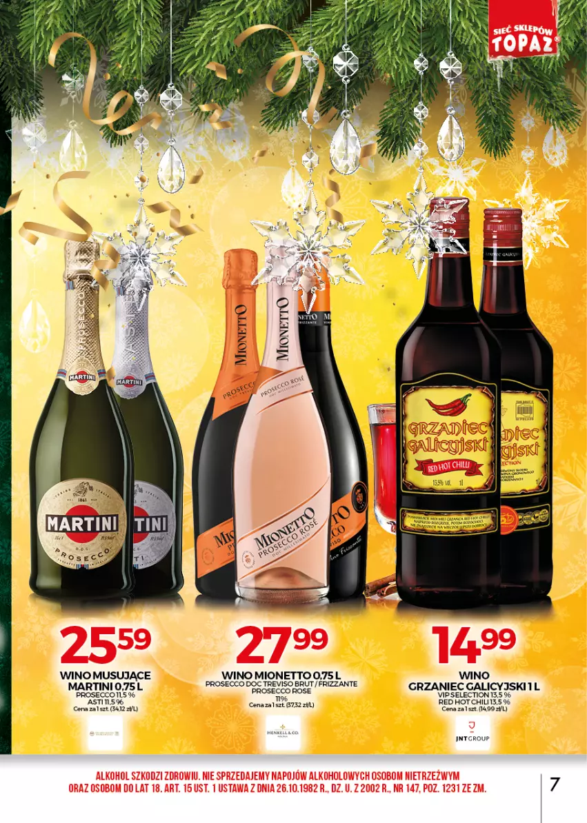 Gazetka promocyjna Topaz - Gazetka - ważna 01.12 do 31.12.2021 - strona 7 - produkty: Grzaniec Galicyjski, Martini, Mionetto, Mus, Prosecco, Wino, Wino musujące