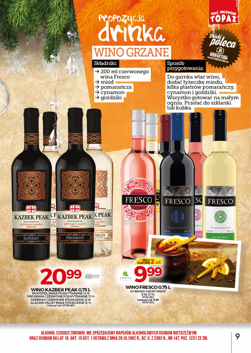 Gazetka promocyjna Topaz - Gazetka - ważna 01.12 do 31.12.2021 - strona 9 - produkty: Fresco, Lanki, Miód, Wino