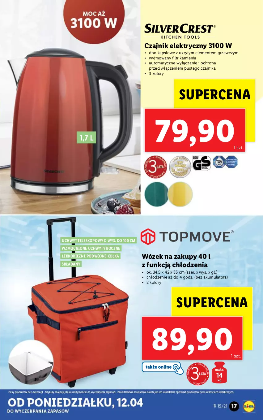 Gazetka promocyjna Lidl - GAZETKA - ważna 12.04 do 17.04.2021 - strona 17 - produkty: Akumulator, Czajnik, Czajnik elektryczny, Teleskop, Uchwyty, Wózek, Wózek na zakupy