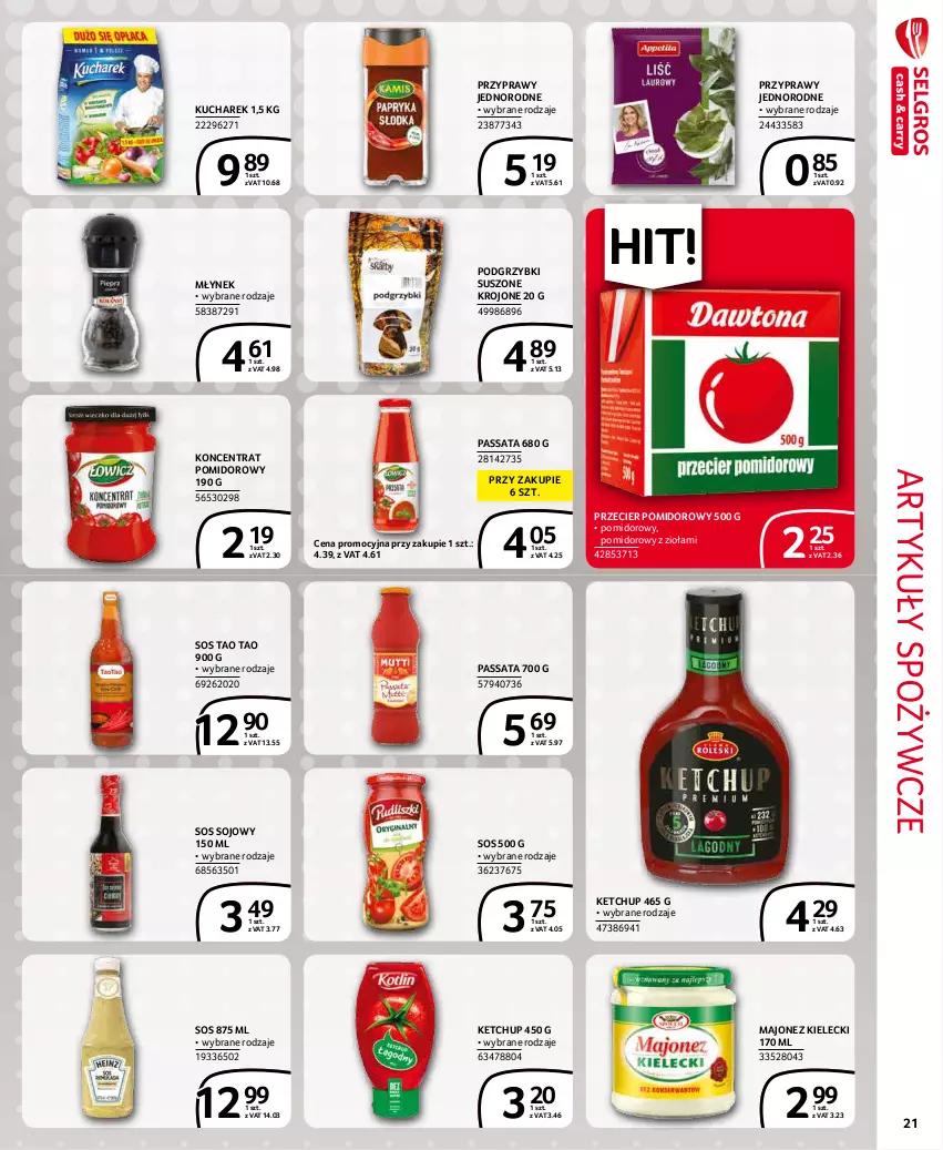 Gazetka promocyjna Selgros - Extra Oferta - ważna 01.12 do 31.12.2021 - strona 21 - produkty: Artykuły spożywcze, Ketchup, Koncentrat pomidorowy, Kucharek, Majonez, Młynek, Podgrzybki, Przyprawy, Sos, Sos sojowy