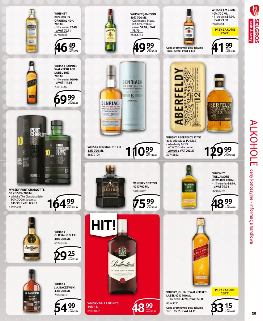 Gazetka promocyjna Selgros - Extra Oferta - ważna 01.12 do 31.12.2021 - strona 39 - produkty: Alkohole, Bushmills, Gin, Jameson, Jim Beam, Johnnie Walker, Lack, Por, Tullamore Dew, Whiskey, Whisky