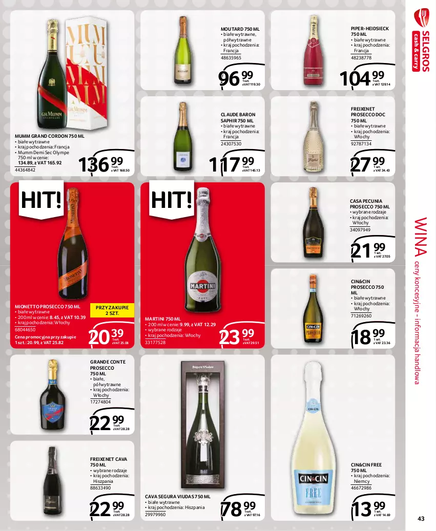 Gazetka promocyjna Selgros - Extra Oferta - ważna 01.12 do 31.12.2021 - strona 43 - produkty: Gra, Martini, Mionetto, Prosecco