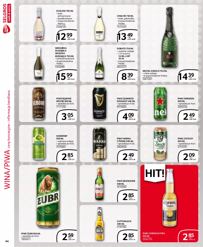 Gazetka promocyjna Selgros - Extra Oferta - ważna 01.12 do 31.12.2021 - strona 44 - produkty: Captain Jack, Corona Extra, Heineken, Mus, Piwa, Piwo, Ser, Somersby, Warka, Winiarnia Zamojska