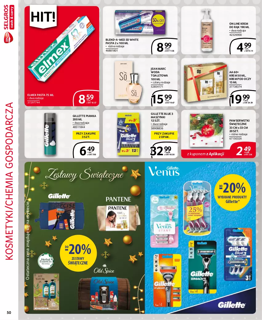 Gazetka promocyjna Selgros - Extra Oferta - ważna 01.12 do 31.12.2021 - strona 50 - produkty: Blend-a-Med, Elmex, Gillette, Jean Marc, Krem do rąk, Krem pod oczy, Ser, Serwetki, Woda, Woda toaletowa