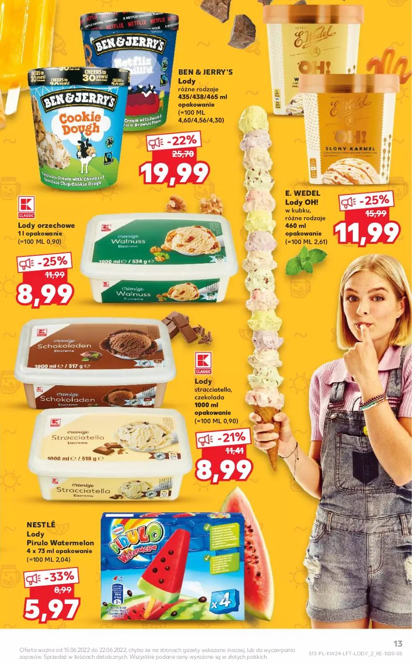 Gazetka promocyjna Kaufland - OFERTA TYGODNIA - ważna 15.06 do 22.06.2022 - strona 13 - produkty: Czekolada, E. Wedel, Lody, Melon, Nestlé