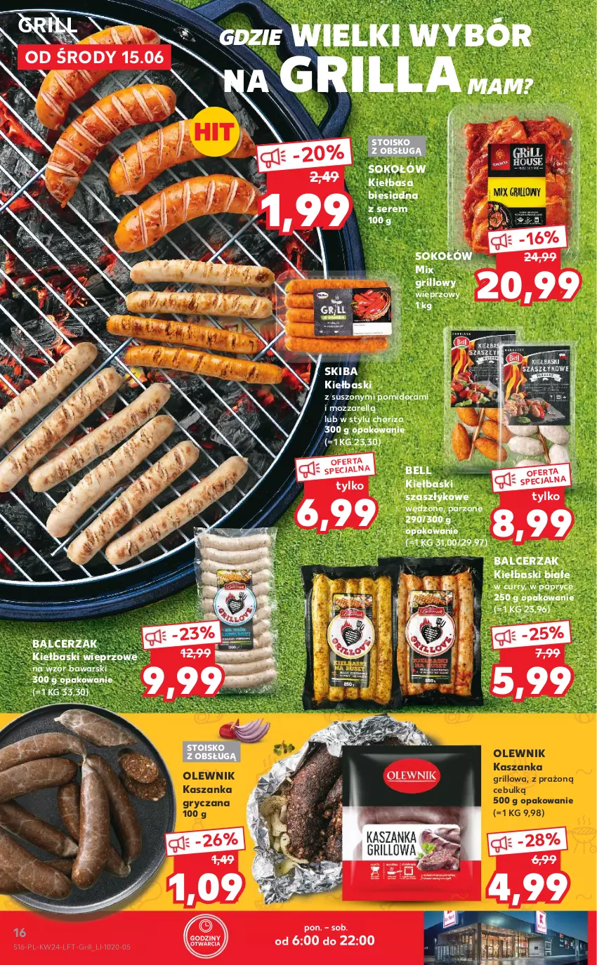 Gazetka promocyjna Kaufland - OFERTA TYGODNIA - ważna 15.06 do 22.06.2022 - strona 16 - produkty: Bell, Grill, Gry, Kasza, Kaszanka, Kiełbasa, Kiełbasa biesiadna, Kiełbaski białe, Olewnik, Ser, Sok, Sokołów