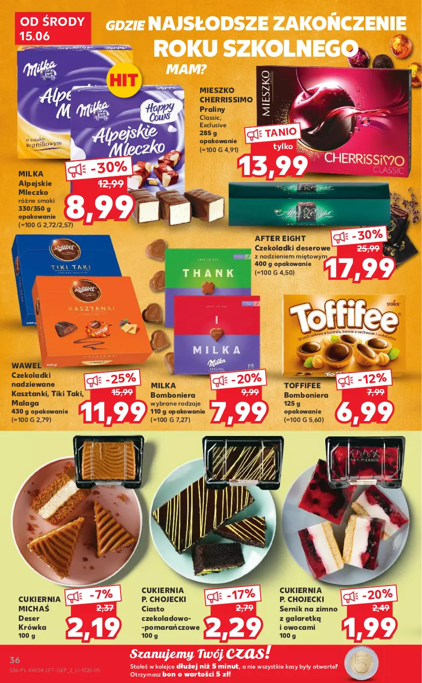 Gazetka promocyjna Kaufland - OFERTA TYGODNIA - ważna 15.06 do 22.06.2022 - strona 36 - produkty: Bomboniera, Cukier, Deser, Gala, Milka, Mleczko, Olej, Praliny, Ser, Toffifee, Wawel