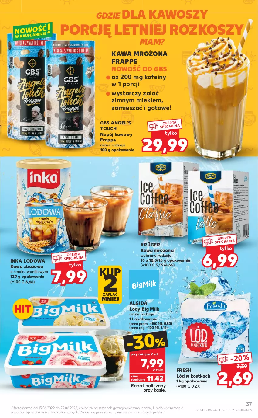 Gazetka promocyjna Kaufland - OFERTA TYGODNIA - ważna 15.06 do 22.06.2022 - strona 37 - produkty: Algida, Big Milk, Inka, Kawa, Kawa zbożowa, Kosz, LG, Lody, Napój, Por