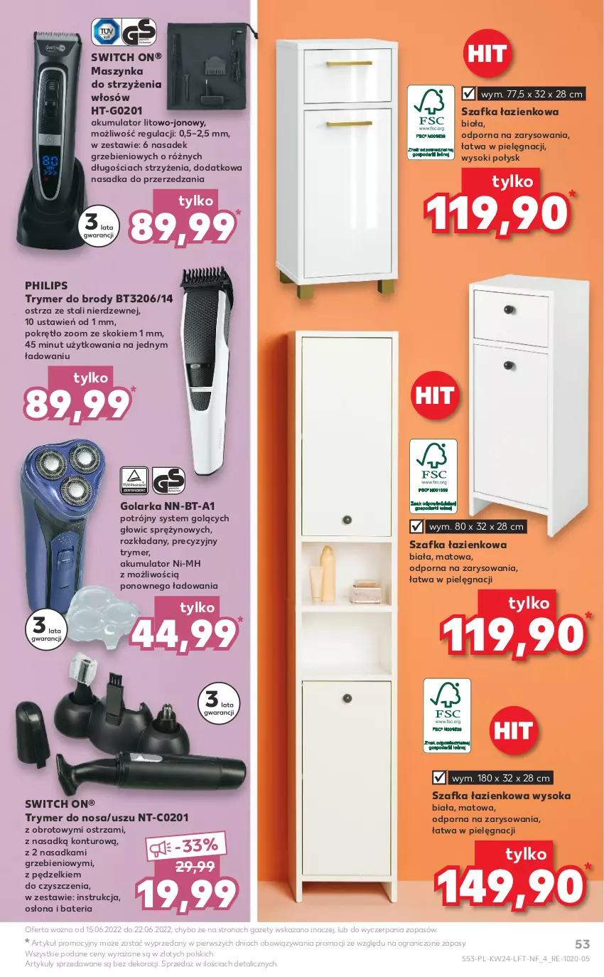 Gazetka promocyjna Kaufland - OFERTA TYGODNIA - ważna 15.06 do 22.06.2022 - strona 53 - produkty: Akumulator, Bateria, Golarka, Gra, Maszynka, Philips, Por, Sok, Szafka, Szafka łazienkowa, Szynka