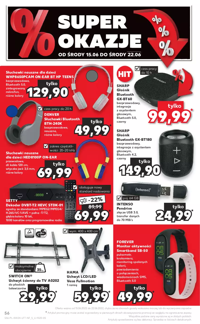 Gazetka promocyjna Kaufland - OFERTA TYGODNIA - ważna 15.06 do 22.06.2022 - strona 56 - produkty: Dzieci, Głośnik, Głośnik bluetooth, Gra, Hama, HP, Krokomierz, Mikrofon, Monitor, Pendrive, Sharp, Słuchawki, Słuchawki bluetooth, Smartband, Telewizor, Tran