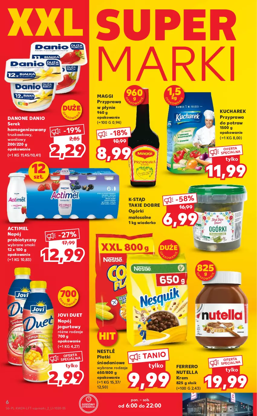 Gazetka promocyjna Kaufland - OFERTA TYGODNIA - ważna 15.06 do 22.06.2022 - strona 6 - produkty: Actimel, Danio, Danone, Ferrero, Jogurt, Kucharek, Maggi, Napój, Napój jogurtowy, Nestlé, Nutella, Przyprawa do potraw, Przyprawa w płynie, Ser, Serek, Serek homogenizowany