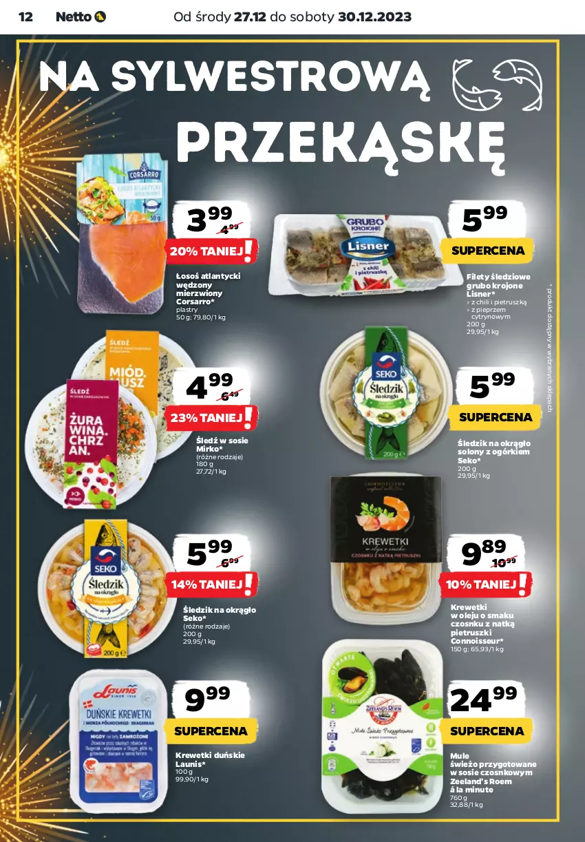 Gazetka promocyjna Netto - Artykuły spożywcze - ważna 27.12 do 30.12.2023 - strona 12 - produkty: Krewetki, Lisner, Mule, Olej, Pieprz, SEKO, Sos