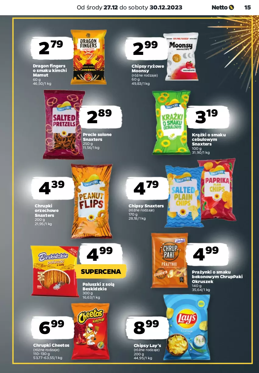 Gazetka promocyjna Netto - Artykuły spożywcze - ważna 27.12 do 30.12.2023 - strona 15 - produkty: Beko, Beskidzki, Cheetos, Chipsy, Chrupki, Lay’s, Precle, Ryż