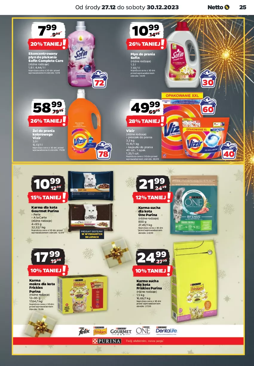 Gazetka promocyjna Netto - Artykuły spożywcze - ważna 27.12 do 30.12.2023 - strona 25 - produkty: Friskies, Kapsułki do prania, Płyn do płukania, Płyn do prania, Proszek do prania, Pur, Purina, Vizir