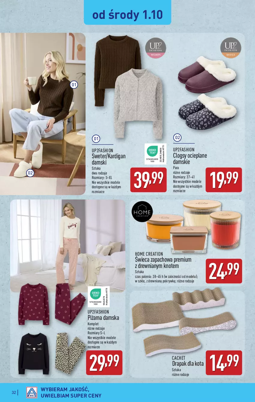 Gazetka promocyjna Aldi - Pełna oferta - ważna 29.09 do 04.10.2025 - strona 32 - produkty: Clogsy, Drapak, Fa, Kardigan, Piżama, Sweter