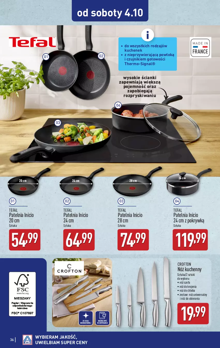 Gazetka promocyjna Aldi - Pełna oferta - ważna 29.09 do 04.10.2025 - strona 36 - produkty: Chleb, Fa, Nóż do chleba, Nóż uniwersalny, Patelnia, Sok, Tefal