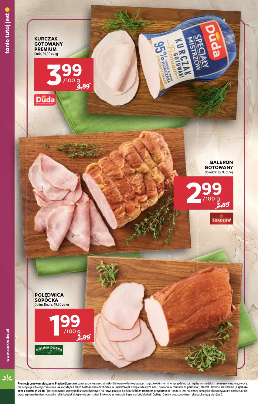 Gazetka promocyjna Stokrotka - Express - ważna 11.06 do 17.06.2026 - strona 14 - produkty: Duda, Kurczak, Kurczak gotowany, Mięso, Optima, Owoce, Polędwica, Sok, Sokołów, Warzywa