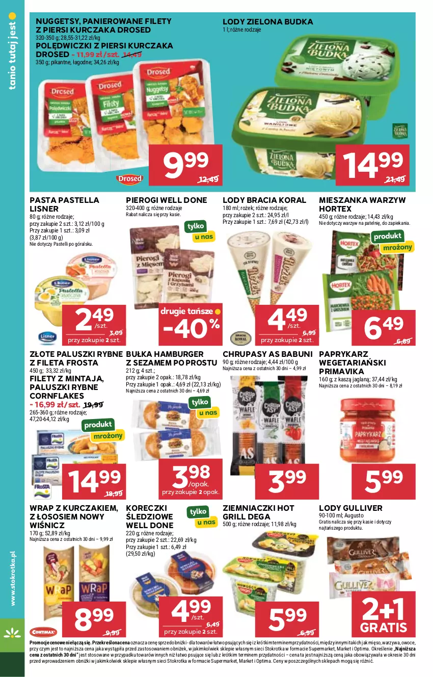 Gazetka promocyjna Stokrotka - Express - ważna 11.06 do 17.06.2026 - strona 24 - produkty: Babuni, Bułka, Bułka hamburger, Burger, Dega, Frosta, Gra, Grill, Hamburger, Hortex, Kurczak, Lisner, Lody, Mięso, Mieszanka warzyw, Mintaj, Optima, Owoce, Paluszki rybne, Papryka, Paprykarz, Pastella, Pierogi, Prima, Primavika, Sezam, Sos, Warzywa, Zielona Budka