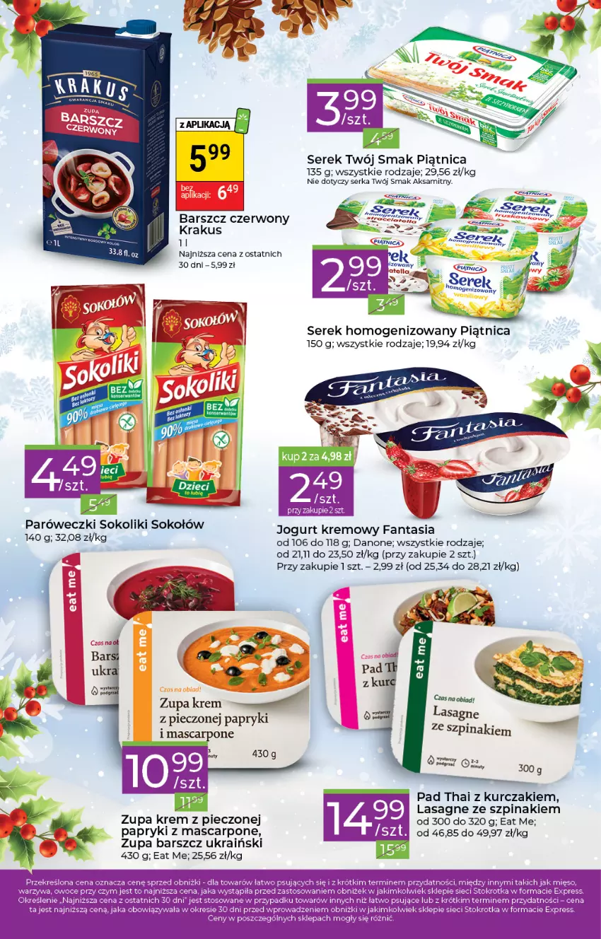 Gazetka promocyjna Stokrotka - Stokrotka Express - ważna 14.12 do 20.12.2023 - strona 2 - produkty: Aksam, Fa, Fanta, Jogurt, Krakus, Kurczak, Lasagne, Mascarpone, Piątnica, Piec, Ser, Serek, Serek homogenizowany, Sok, Sokołów, Szpinak, Twój Smak, Warzywa, Zupa