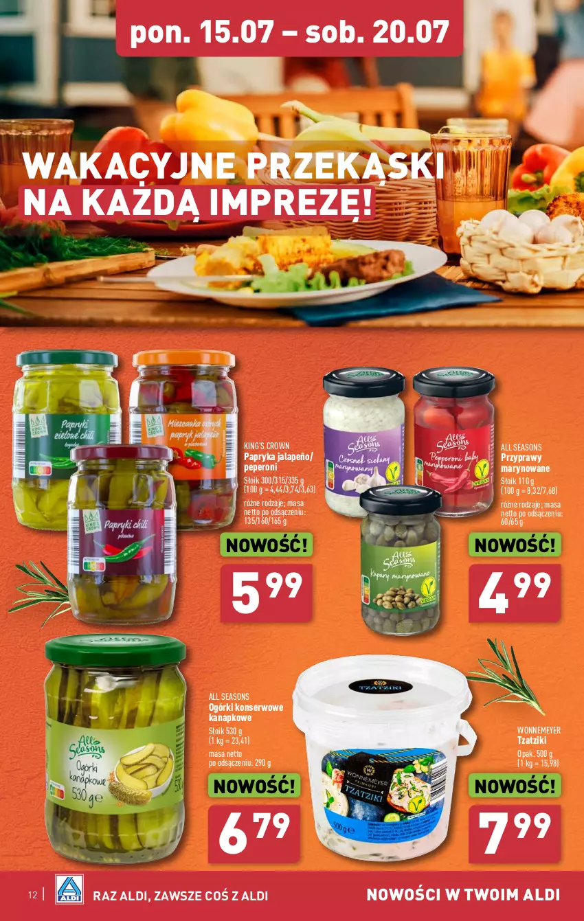 Gazetka promocyjna Aldi - Pełna oferta - ważna 15.07 do 20.07.2024 - strona 12 - produkty: All Seasons, Ogórki konserwowe, Papryka, Papryka jalapeño, Przyprawy, Ser