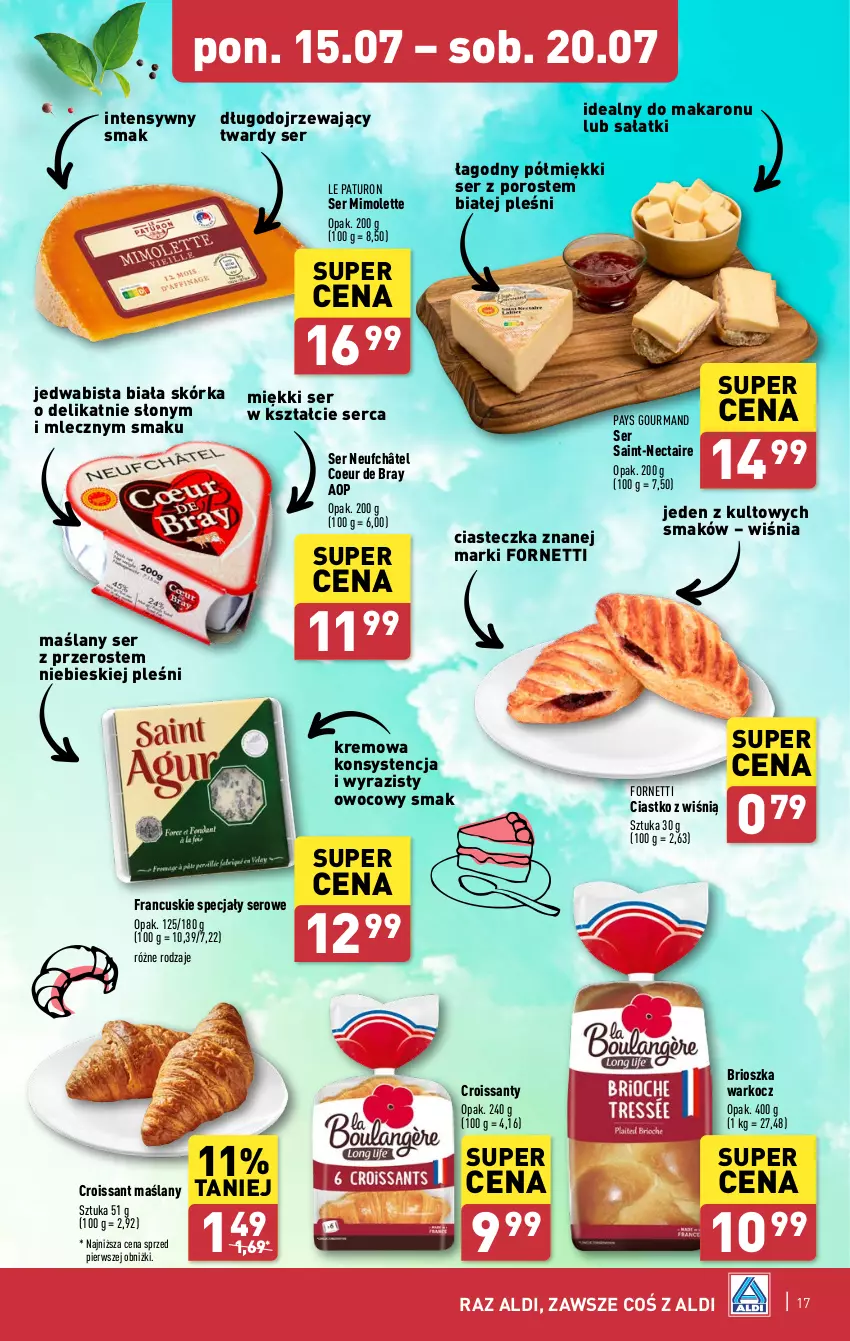 Gazetka promocyjna Aldi - Pełna oferta - ważna 15.07 do 20.07.2024 - strona 17 - produkty: Croissant, Koc, Makaron, Mimolette, Por, Sałat, Ser